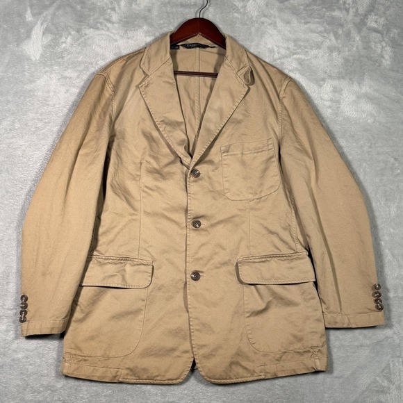 Vintage Polo Ralph Lauren Blazer Mens Large Beige Cotton Chore Sport Coat Jacket